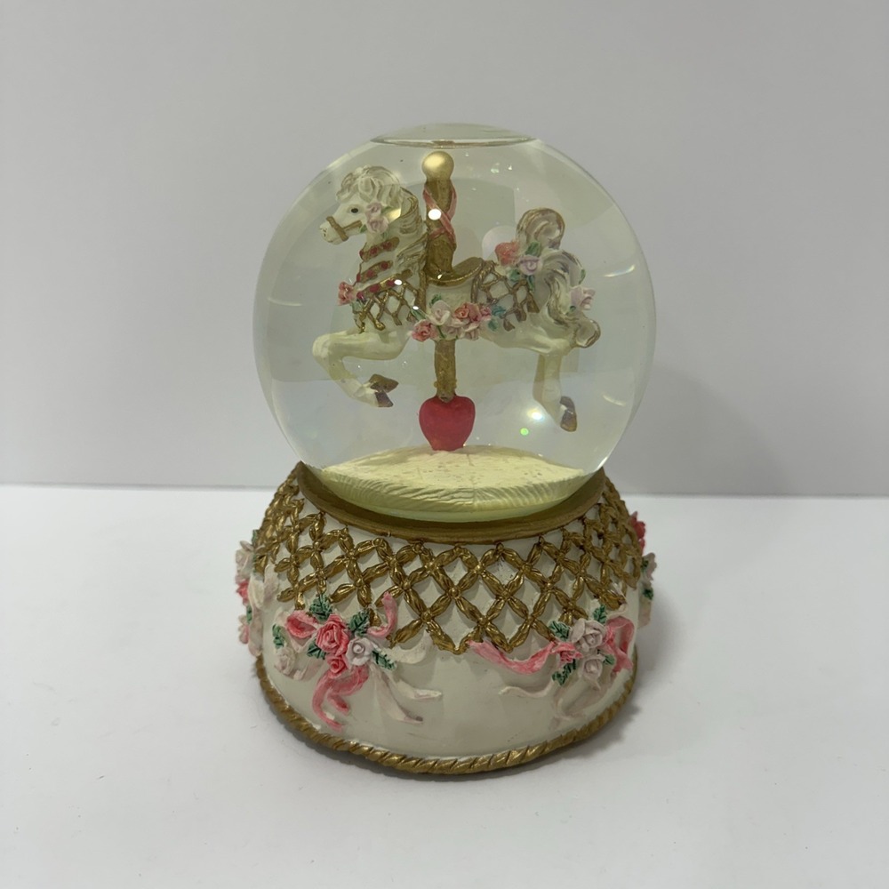 Vintage 1992 San Francisco Music Box Co Carousel Horse Snow Globe Musical 6"